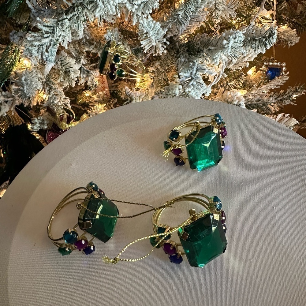 Emerald Ring Bundle 3 Ornaments in jewel tone bling embellished in gold tone